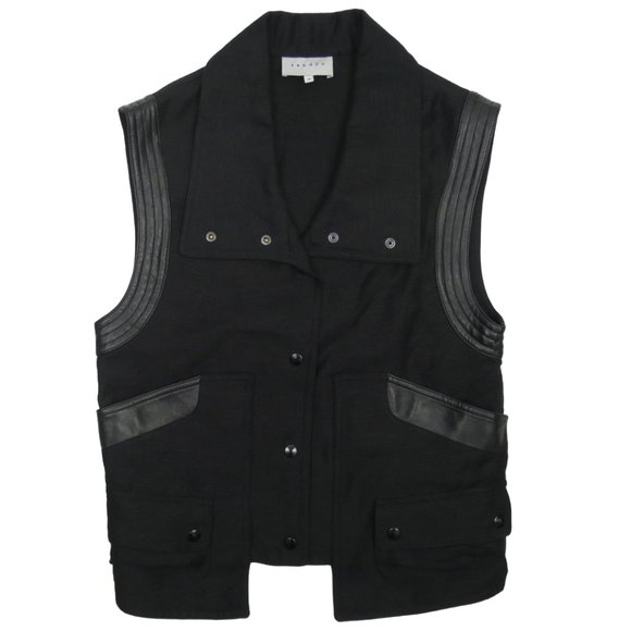 Sandro Linen Vest With Leather Detail Size 36 (S) - Picture 4 of 11